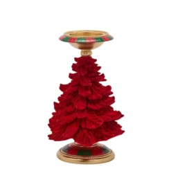 Portacandela Natalizio a forma di pino verde e rosso (H. 31 cm)